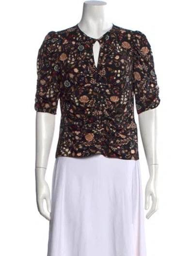 Pre-owned Frame Silk Floral Print Blouse In Black