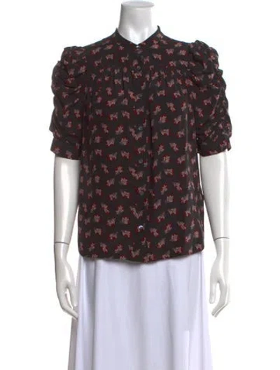 Pre-owned Frame Silk Floral Print Blouse In Black