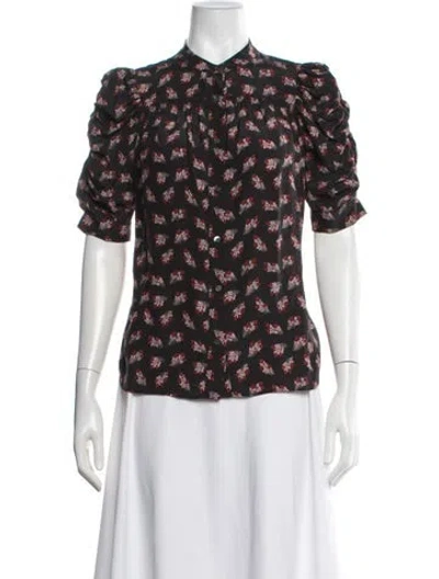 Pre-owned Frame Silk Floral Print Blouse In Black