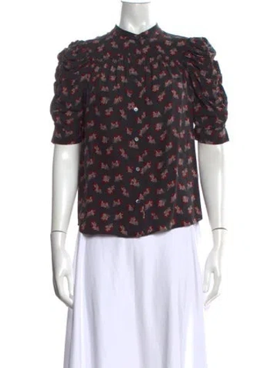 Pre-owned Frame Silk Floral Print Blouse In Black