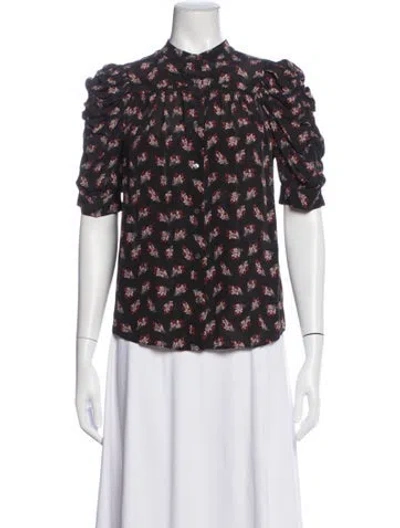 Pre-owned Frame Silk Floral Print Blouse In Black