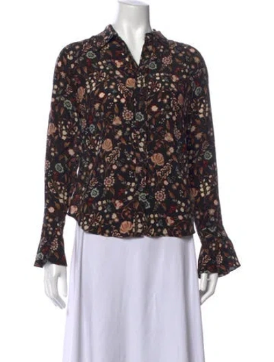 Pre-owned Frame Silk Floral Print Blouse In Black