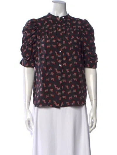 Pre-owned Frame Silk Floral Print Blouse In Black