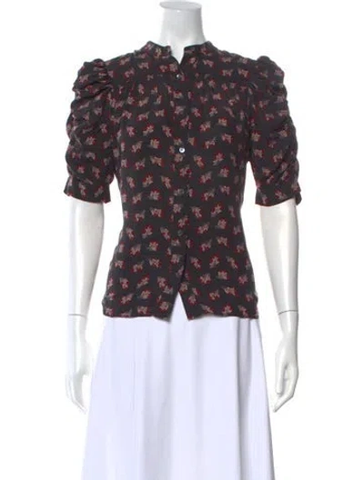 Pre-owned Frame Silk Floral Print Blouse In Black
