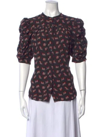 Pre-owned Frame Silk Floral Print Blouse In Black