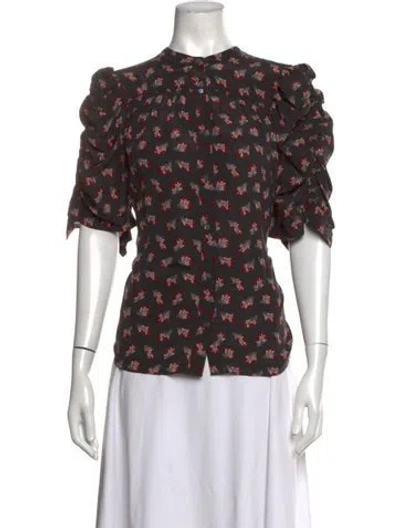 Pre-owned Frame Silk Floral Print Blouse In Black