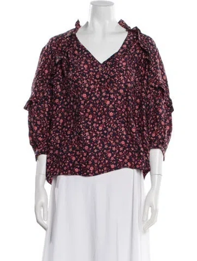 Pre-owned Frame Silk Floral Print Blouse In Blue