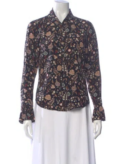 Pre-owned Frame Silk Floral Print Blouse In Blue