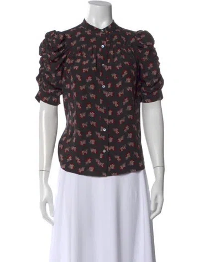 Pre-owned Frame Silk Floral Print Blouse In Brown