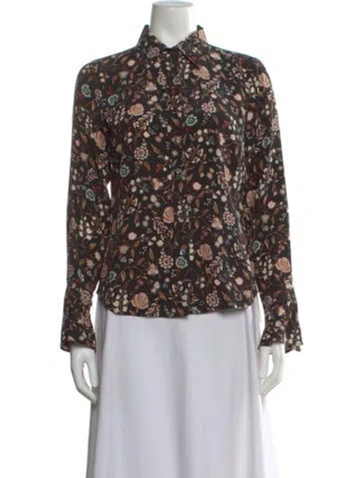 Pre-owned Frame Silk Floral Print Blouse In Brown