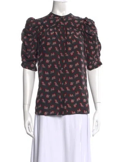 Pre-owned Frame Silk Floral Print Blouse In Gray