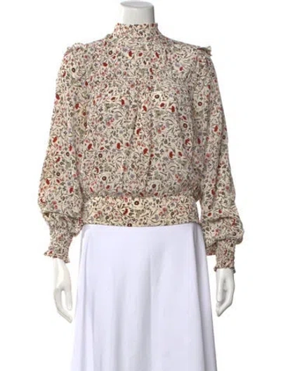 Pre-owned Frame Silk Floral Print Blouse In Neutral