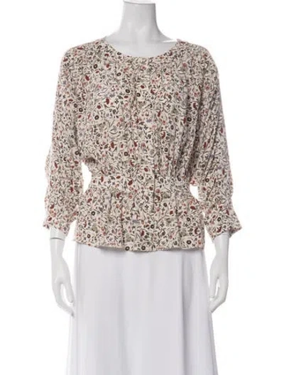 Pre-owned Frame Silk Floral Print Blouse In Neutral