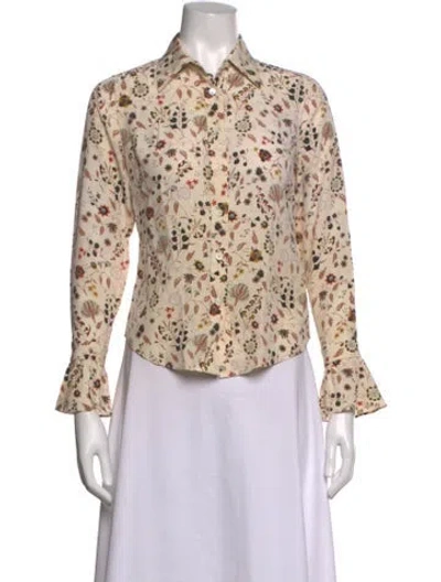 Pre-owned Frame Silk Floral Print Blouse In Neutrals