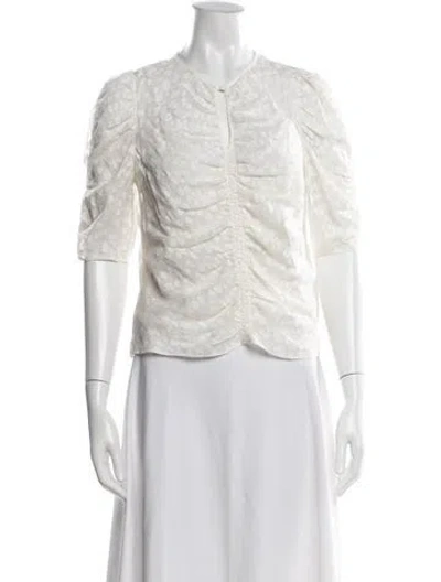 Pre-owned Frame Silk Floral Print Blouse In White