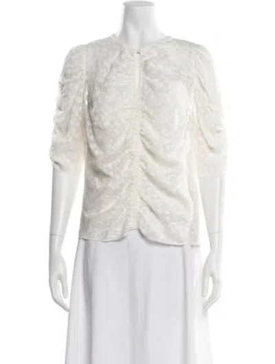 Pre-owned Frame Silk Floral Print Blouse In White