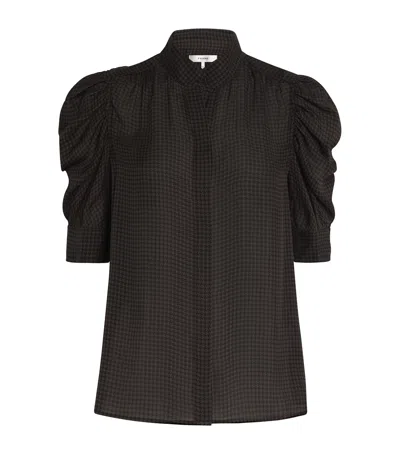 Frame Silk Houndstooth Gillian Top In Brown