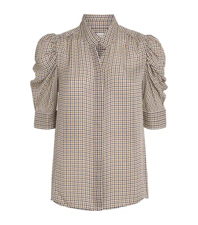 Frame Silk Houndstooth Gillian Top In Neutral