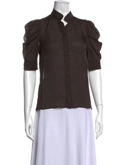 Pre-owned Frame Silk Houndstooth Print Blouse In Brown