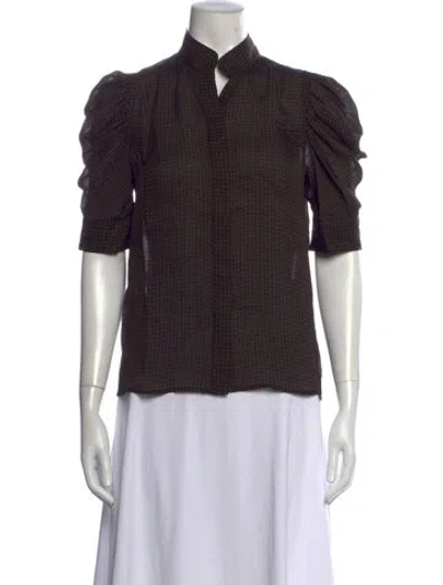Pre-owned Frame Silk Houndstooth Print Blouse W/ Tags In Black