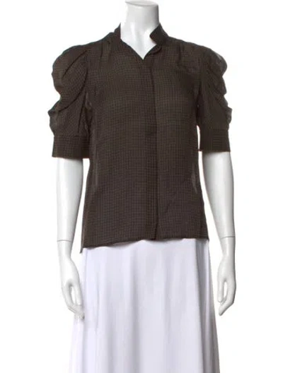 Pre-owned Frame Silk Houndstooth Print Blouse W/ Tags In Brown