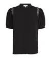 Frame Lace Inset Silk Button-up Shirt In Black