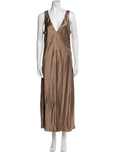 Pre-owned Frame Silk Long Dress In Brown
