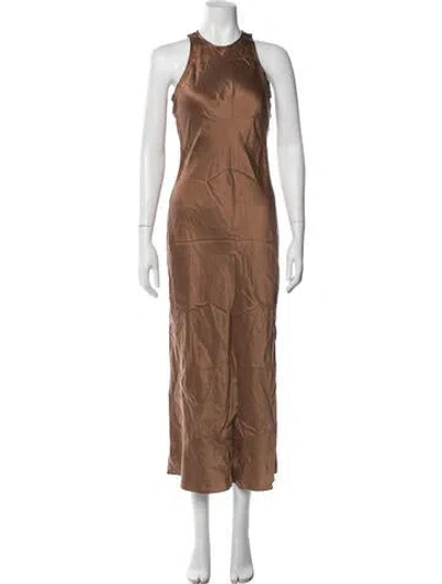 Pre-owned Frame Silk Long Dress In Brown