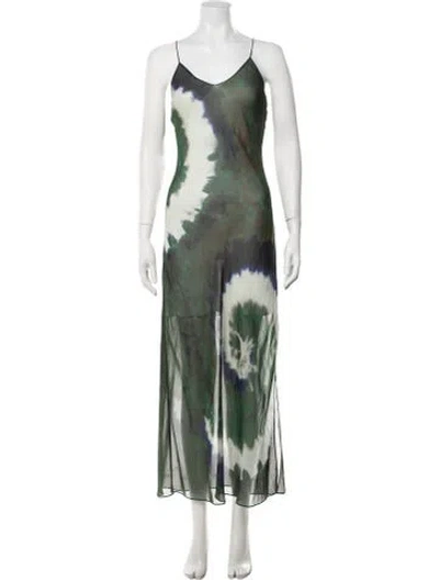 Pre-owned Frame Silk Long Dress In Green