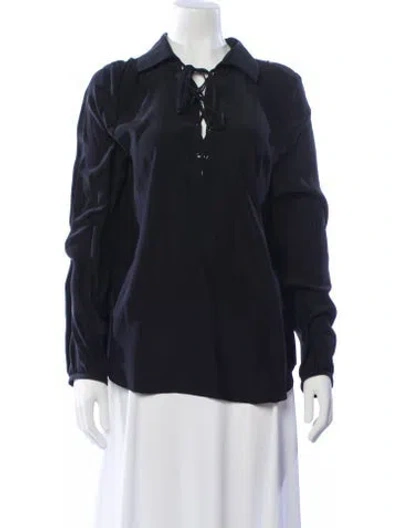 Pre-owned Frame Silk Long Sleeve Blouse In Black