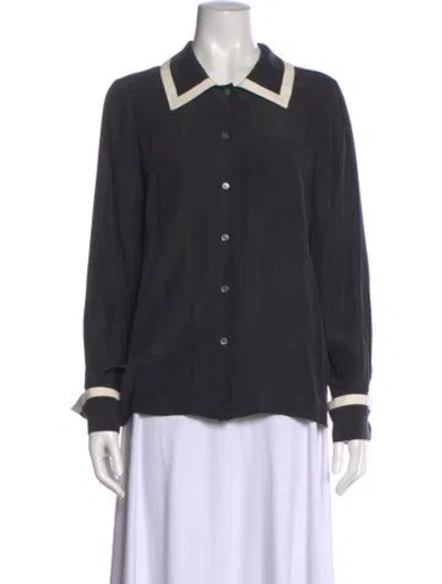 Pre-owned Frame Silk Long Sleeve Blouse In Black