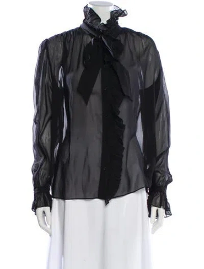 Pre-owned Frame Silk Long Sleeve Blouse In Black