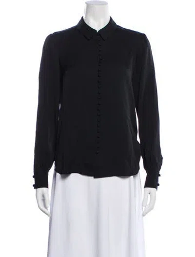 Pre-owned Frame Silk Long Sleeve Blouse In Black