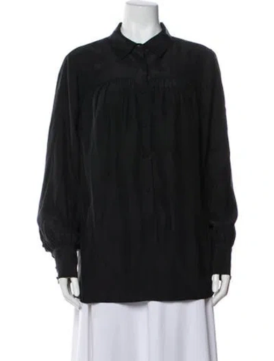 Pre-owned Frame Silk Long Sleeve Blouse In Black