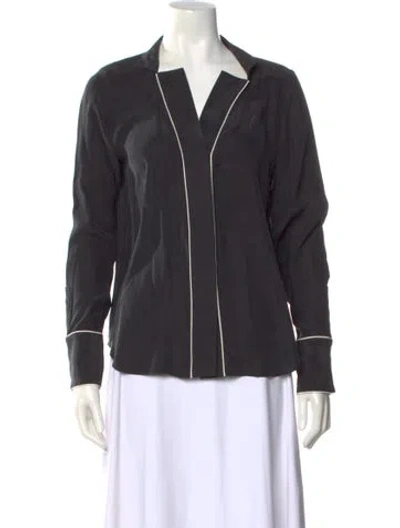 Pre-owned Frame Silk Long Sleeve Blouse In Black