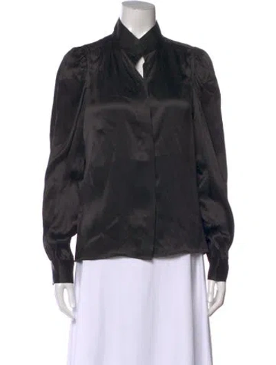 Pre-owned Frame Silk Long Sleeve Blouse In Black
