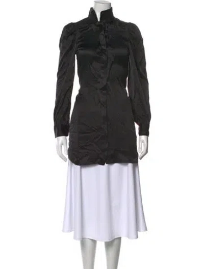 Pre-owned Frame Silk Long Sleeve Blouse In Black