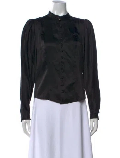 Pre-owned Frame Silk Long Sleeve Blouse In Black