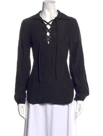 Pre-owned Frame Silk Long Sleeve Blouse In Black