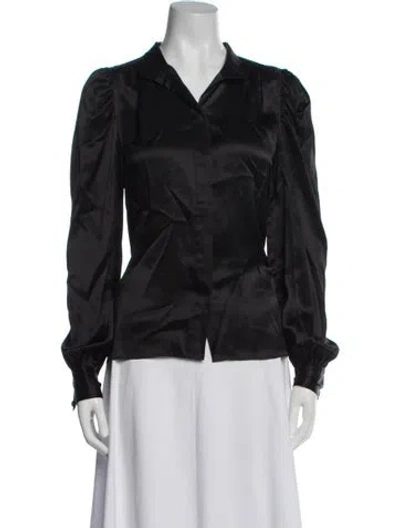Pre-owned Frame Silk Long Sleeve Blouse In Black