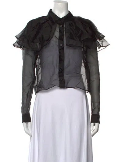Pre-owned Frame Silk Long Sleeve Blouse In Black