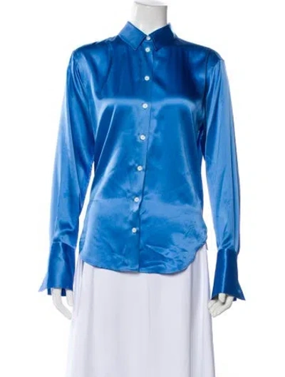 Pre-owned Frame Silk Long Sleeve Blouse In Blue