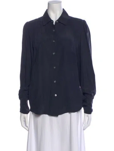 Pre-owned Frame Silk Long Sleeve Blouse In Blue
