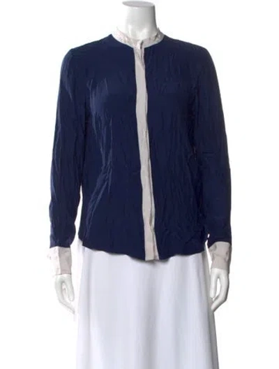 Pre-owned Frame Silk Long Sleeve Blouse In Blue