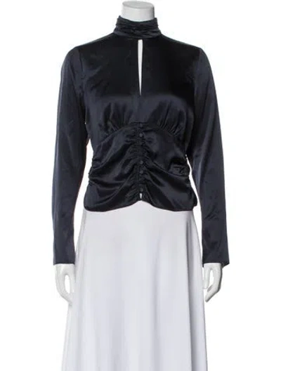 Pre-owned Frame Silk Long Sleeve Blouse In Blue