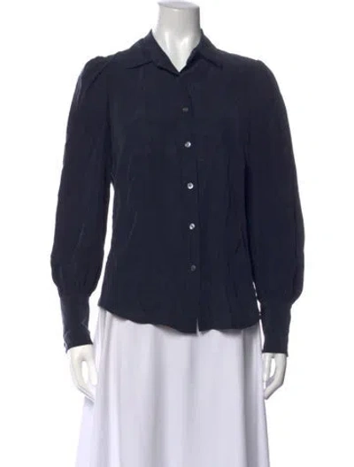 Pre-owned Frame Silk Long Sleeve Blouse In Blue