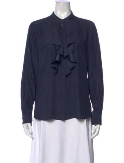 Pre-owned Frame Silk Long Sleeve Blouse In Blue