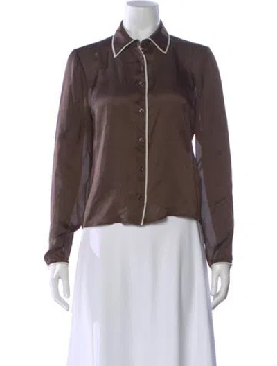 Pre-owned Frame Silk Long Sleeve Blouse In Brown