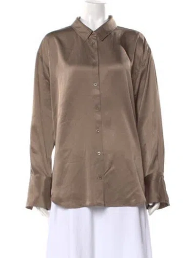 Pre-owned Frame Silk Long Sleeve Blouse In Brown