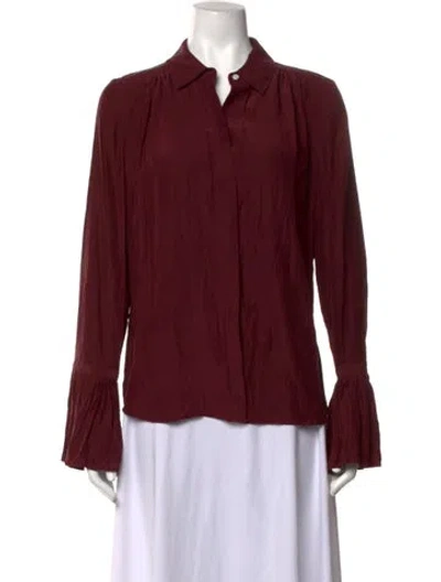 Pre-owned Frame Silk Long Sleeve Blouse In Burgundy